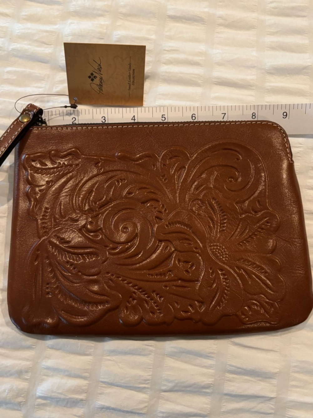 NWT Patricia Nash Cassini Brown Leather Wristlet Tooled